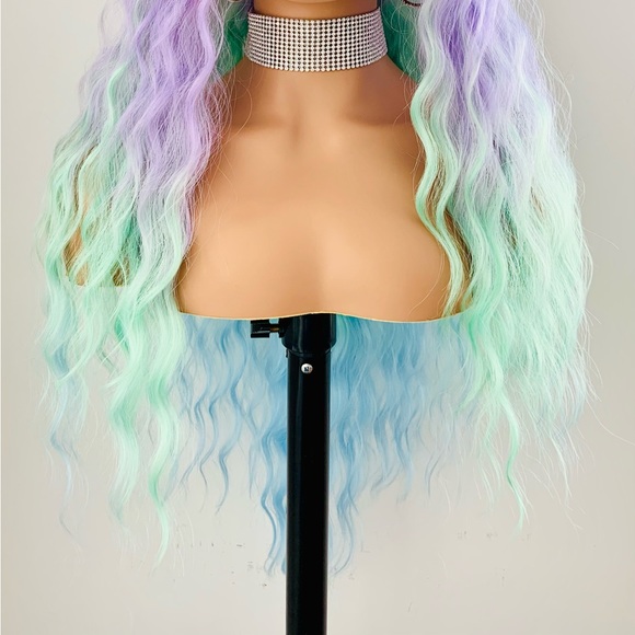 30” Unicorn Color Premium Fiber Wig with Bangs for Events or Daily Wear - Picture 2 of 13